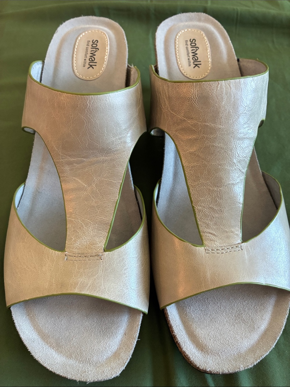 SoftWalk Women's Metallic Taupe Slide Mules with Lime Trim size 12 Narrow.